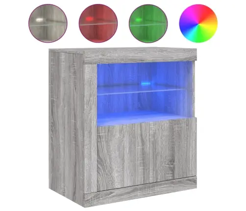 Kumode Ar Led Lampiņām, Pelēka Ozolkoka Krāsa, 60,5X37X67 Cm Vidaxl