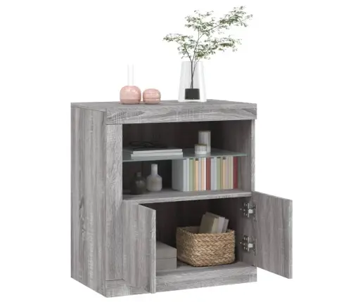 Kumode Ar Led Lampiņām, Pelēka Ozolkoka Krāsa, 60,5X37X67 Cm Vidaxl