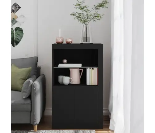 Skapītis Ar Led Apgaismojumu, Melns, Inženierijas Koks Vidaxl