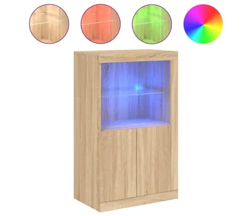 Šoninė Spintelė Su Led Lemputėmis, Ąžuolo, Apdirbta Mediena