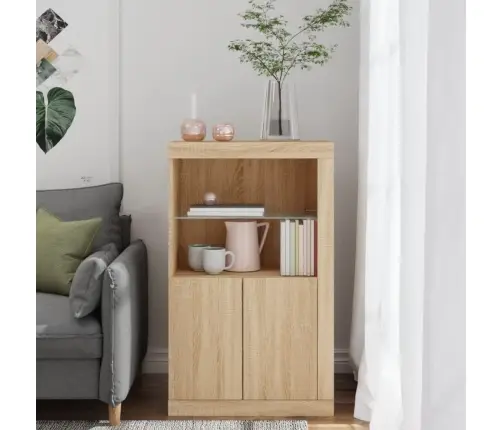 Šoninė Spintelė Su Led Lemputėmis, Ąžuolo, Apdirbta Mediena