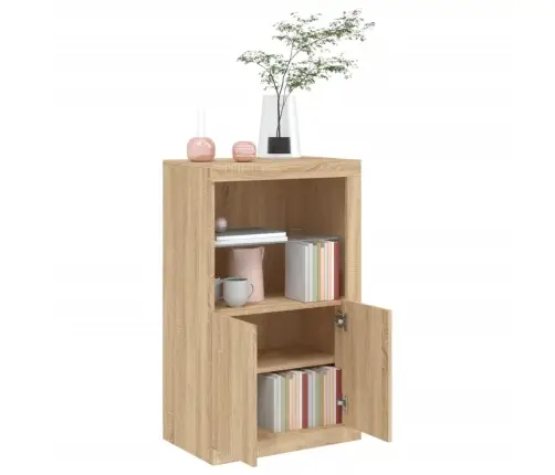 Šoninė Spintelė Su Led Lemputėmis, Ąžuolo, Apdirbta Mediena