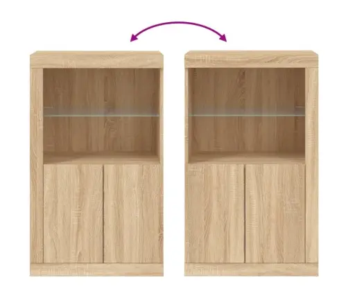 Šoninė Spintelė Su Led Lemputėmis, Ąžuolo, Apdirbta Mediena