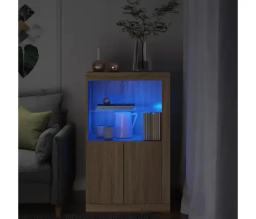 Šoninė Spintelė Su Led Lemputėmis, Ąžuolo, Apdirbta Mediena