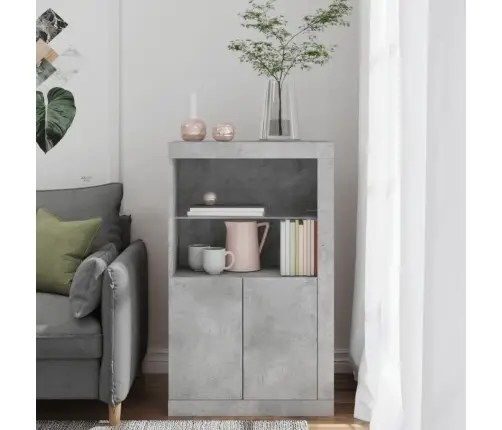 Šoninė Spintelė Su Led Lemputėmis, Betono, Apdirbta Mediena