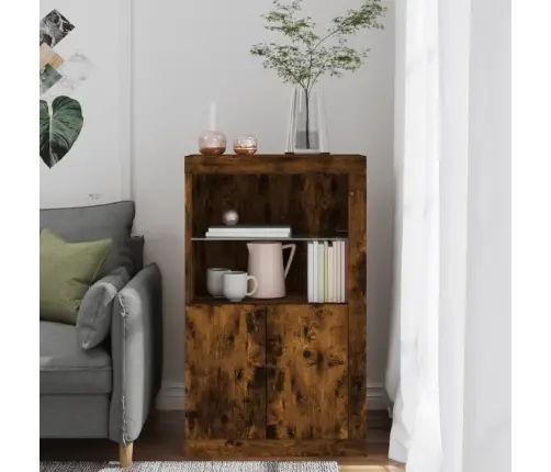 Šoninė Spintelė Su Led Lemputėmis, Dūminio Ąžuolo, Mediena