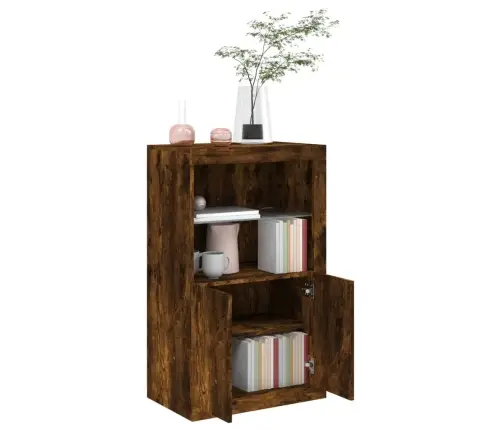 Šoninė Spintelė Su Led Lemputėmis, Dūminio Ąžuolo, Mediena