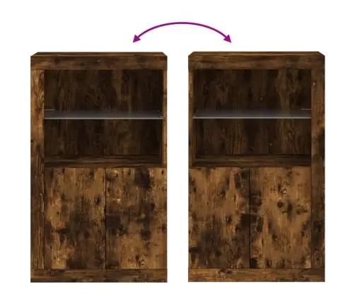 Šoninė Spintelė Su Led Lemputėmis, Dūminio Ąžuolo, Mediena