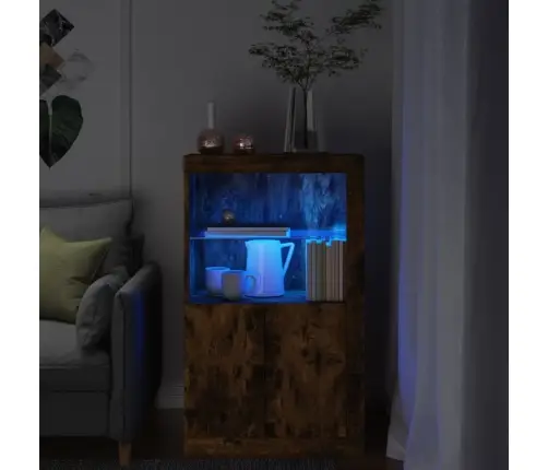 Šoninė Spintelė Su Led Lemputėmis, Dūminio Ąžuolo, Mediena