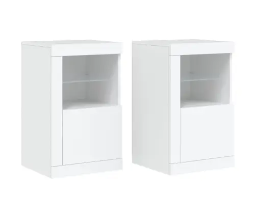 Külgkapid Led-Valgustusega 2 Tk, Valge, Tehispuit