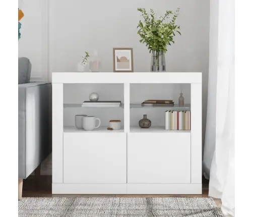 Külgkapid Led-Valgustusega 2 Tk, Valge, Tehispuit