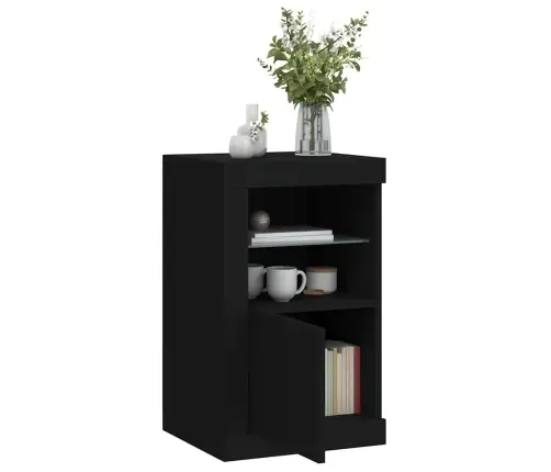 Šoninė Spintelė Su Led Lemputėmis, Juoda, Apdirbta Mediena