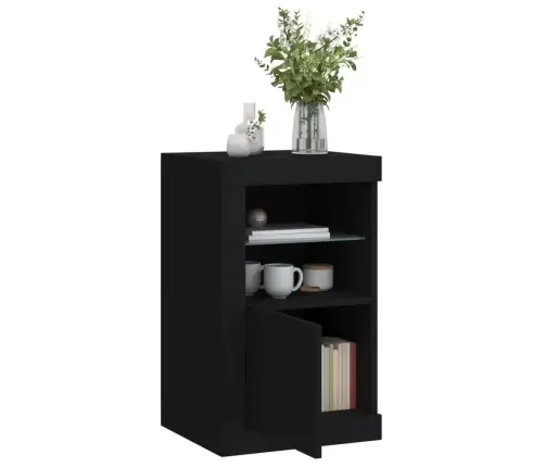 Šoninė Spintelė Su Led Lemputėmis, Juoda, Apdirbta Mediena