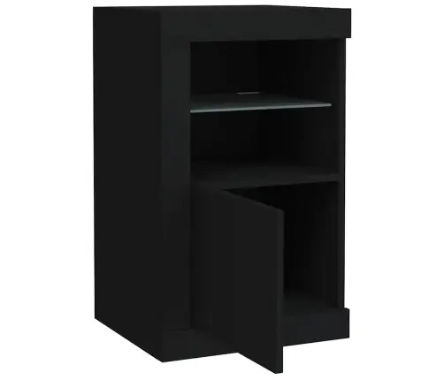 Šoninė Spintelė Su Led Lemputėmis, Juoda, Apdirbta Mediena