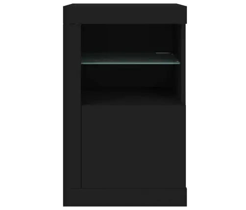 Šoninė Spintelė Su Led Lemputėmis, Juoda, Apdirbta Mediena