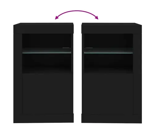 Šoninė Spintelė Su Led Lemputėmis, Juoda, Apdirbta Mediena