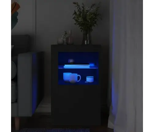 Šoninė Spintelė Su Led Lemputėmis, Juoda, Apdirbta Mediena