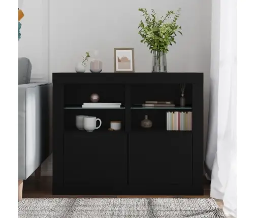 Skapīši Ar Led Apgaismojumu, 2 Gab., Melni, Inženierijas Koks Vidaxl