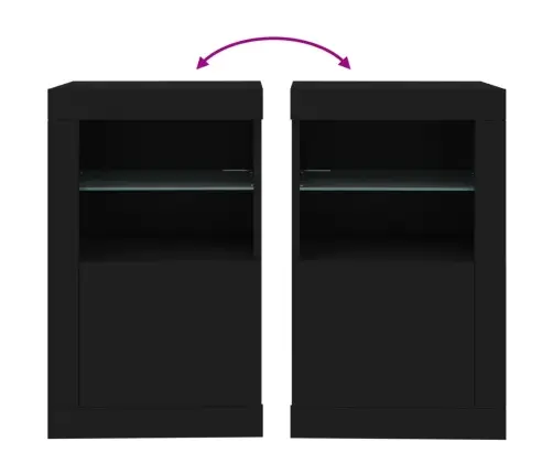 Skapīši Ar Led Apgaismojumu, 2 Gab., Melni, Inženierijas Koks Vidaxl