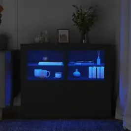 Skapīši Ar Led Apgaismojumu, 2 Gab., Melni, Inženierijas Koks Vidaxl