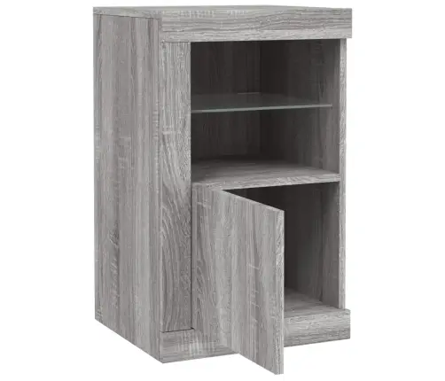 Šoninė Spintelė Su Led Lemputėmis, Pilka Ąžuolo, Mediena