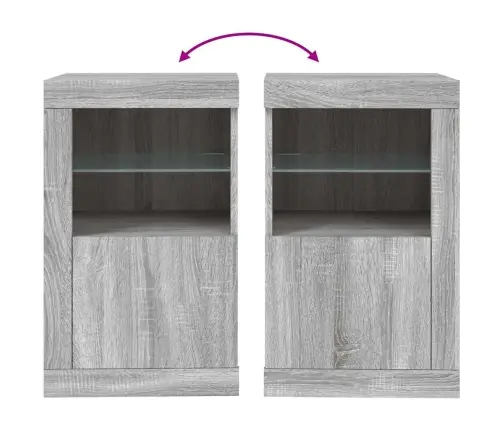 Šoninė Spintelė Su Led Lemputėmis, Pilka Ąžuolo, Mediena