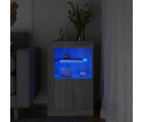 Šoninė Spintelė Su Led Lemputėmis, Pilka Ąžuolo, Mediena