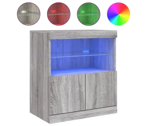 Kumode Ar Led Lampiņām, Pelēka Ozolkoka Krāsa, 60X37X67 Cm Vidaxl