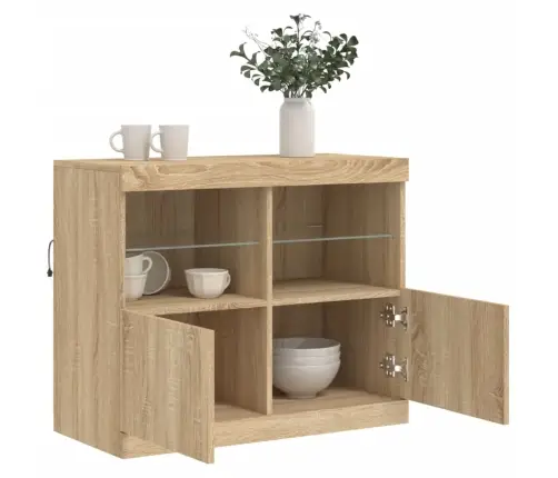 Kumode Ar Led Lampiņām, Ozolkoka Krāsa, 81X37X67 Cm Vidaxl