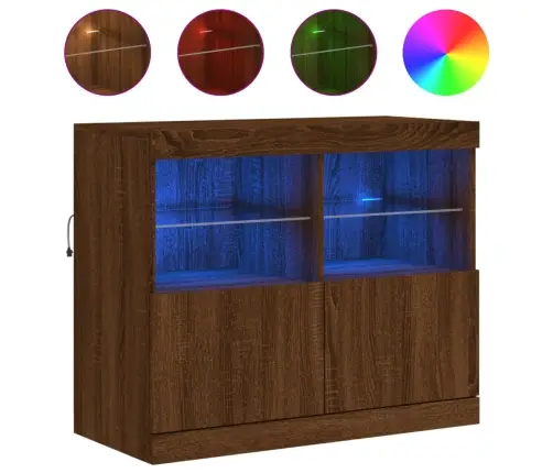 Kumode Ar Led Lampiņām, Brūna Koka Krāsa, 81X37X67 Cm Vidaxl