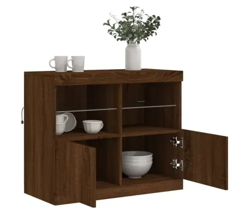 Kumode Ar Led Lampiņām, Brūna Koka Krāsa, 81X37X67 Cm Vidaxl