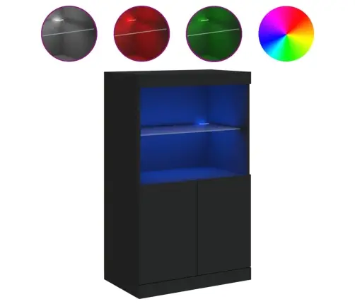 Kumode Ar Led Lampiņām, Melna, 60,5X37X100 Cm Vidaxl