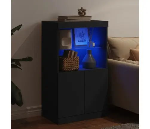 Kumode Ar Led Lampiņām, Melna, 60,5X37X100 Cm Vidaxl