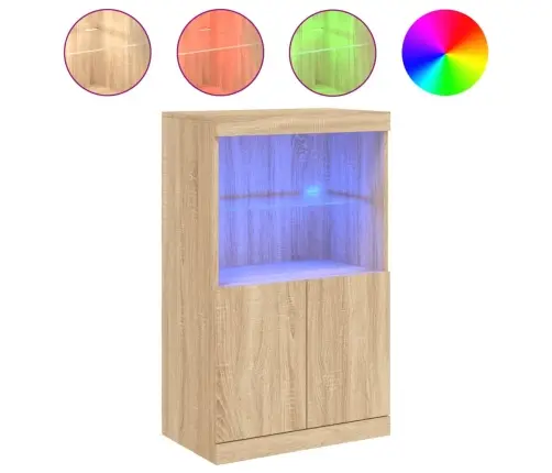 Kumode Ar Led Lampiņām, Ozolkoka Krāsa, 60,5X37X100 Cm Vidaxl