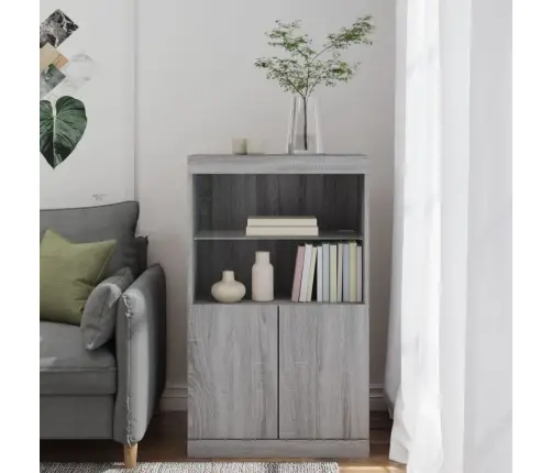 Kumode Ar Led Lampiņām, Pelēka Ozolkoka Krāsa, 60,5X37X100 Cm Vidaxl