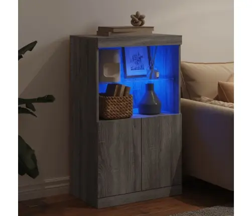 Kumode Ar Led Lampiņām, Pelēka Ozolkoka Krāsa, 60,5X37X100 Cm Vidaxl