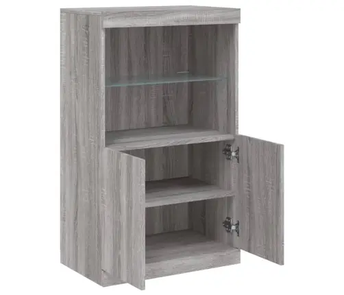 Kumode Ar Led Lampiņām, Pelēka Ozolkoka Krāsa, 60,5X37X100 Cm Vidaxl