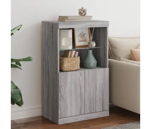 Kumode Ar Led Lampiņām, Pelēka Ozolkoka Krāsa, 60,5X37X100 Cm Vidaxl