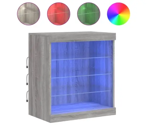 Kumode Ar Led Lampiņām, Pelēka Ozolkoka Krāsa, 60,5X37X67 Cm Vidaxl