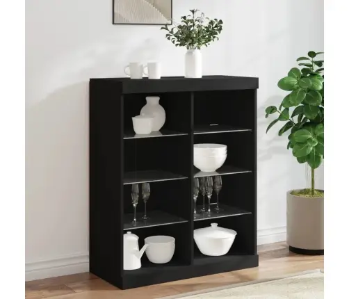 Kumode Ar Led Lampiņām, Melna, 81X37X100 Cm Vidaxl