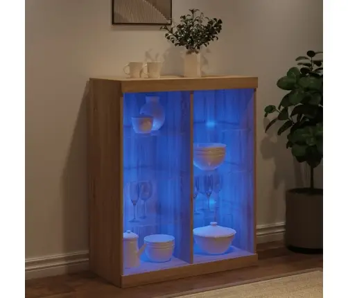 Kumode Ar Led Lampiņām, Ozolkoka Krāsa, 81X37X100 Cm Vidaxl