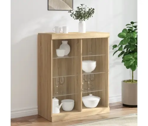 Kumode Ar Led Lampiņām, Ozolkoka Krāsa, 81X37X100 Cm Vidaxl