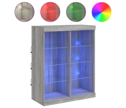 Kumode Ar Led Lampiņām, Pelēka Ozolkoka Krāsa, 81X37X100 Cm Vidaxl