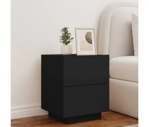 Naktsskapītis Ar Led Apgaismojumu, Melns, Inženierijas Koks Vidaxl