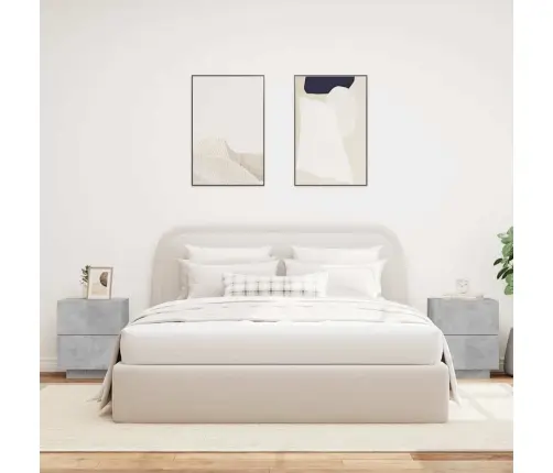 Naktinės Spintelės Su Led Lemputėmis, 2Vnt., Betono, Mediena