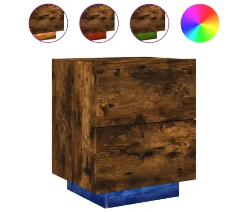 Naktinė Spintelė Su Led Lemputėmis, Dūminio Ąžuolo, Mediena