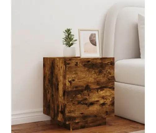 Naktinė Spintelė Su Led Lemputėmis, Dūminio Ąžuolo, Mediena