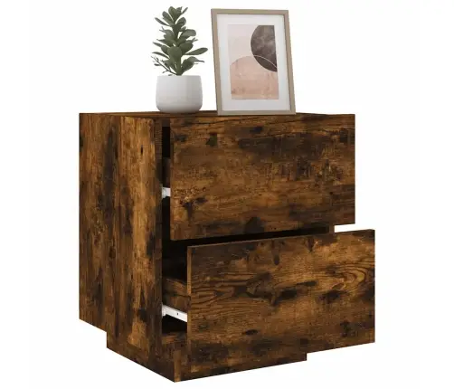 Naktinė Spintelė Su Led Lemputėmis, Dūminio Ąžuolo, Mediena