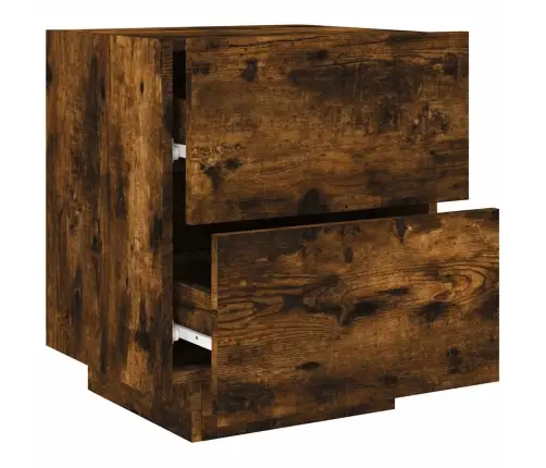 Naktinė Spintelė Su Led Lemputėmis, Dūminio Ąžuolo, Mediena