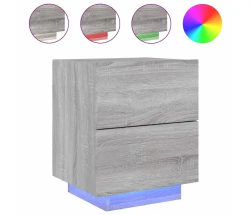Naktinė Spintelė Su Led Lemputėmis, Pilka Ąžuolo, Mediena